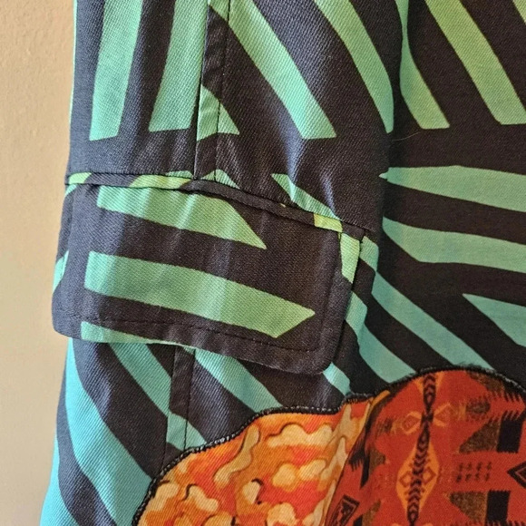 DESIGUAL Women’s Sleeveless Sheath Artsy Graphic Green Striped Mini Dress Sz 46. - Picture 9 of 15